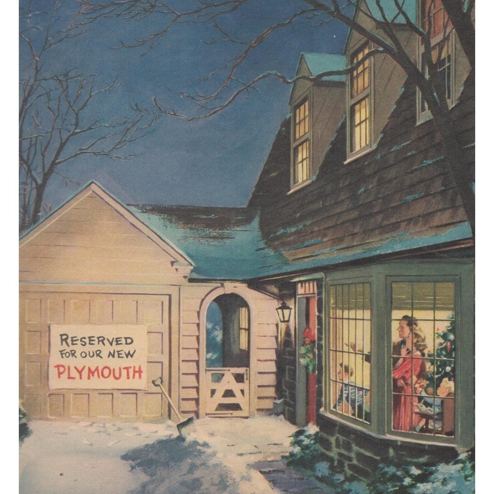 Vintage 1946 Plymouth Post War Christmas Holiday Classic Americana Family Life